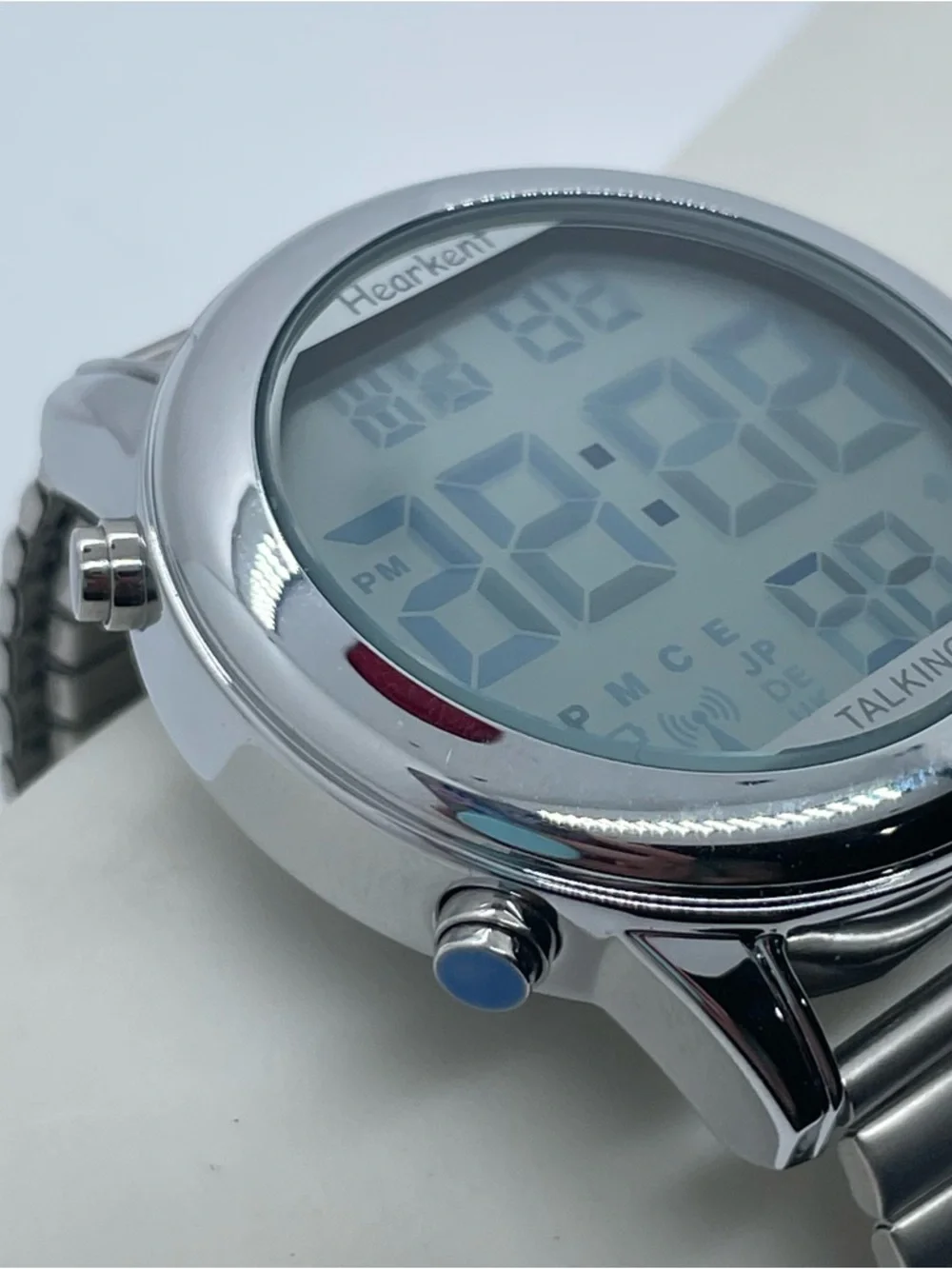 Hearkent Talking Digital Watch Mens Silver Tone Stretch Works